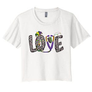 Love Nurse Stethoscope Leopard Fat Tuesday For Mardi Gras Gift Women's Crop Top Tee