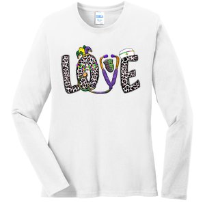 Love Nurse Stethoscope Leopard Fat Tuesday For Mardi Gras Gift Ladies Long Sleeve Shirt