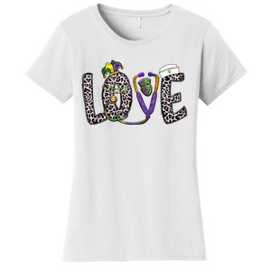 Love Nurse Stethoscope Leopard Fat Tuesday For Mardi Gras Gift Women's T-Shirt