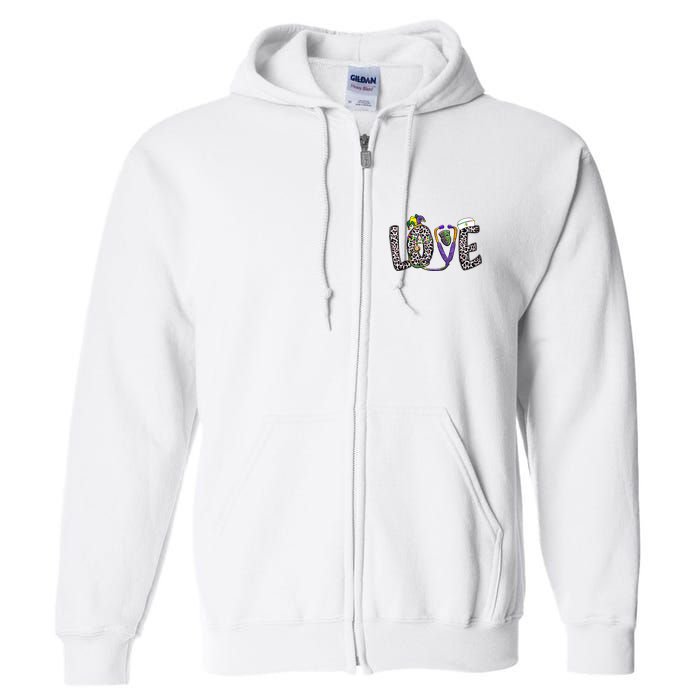 Love Nurse Stethoscope Leopard Fat Tuesday For Mardi Gras Gift Full Zip Hoodie