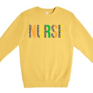 Leopard Nurse St Patrick's Day Funny One Lucky Nurse Irish Gift Premium Crewneck Sweatshirt