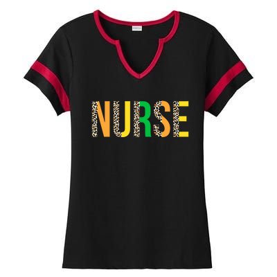 Leopard Nurse St Patrick's Day Funny One Lucky Nurse Irish Gift Ladies Halftime Notch Neck Tee