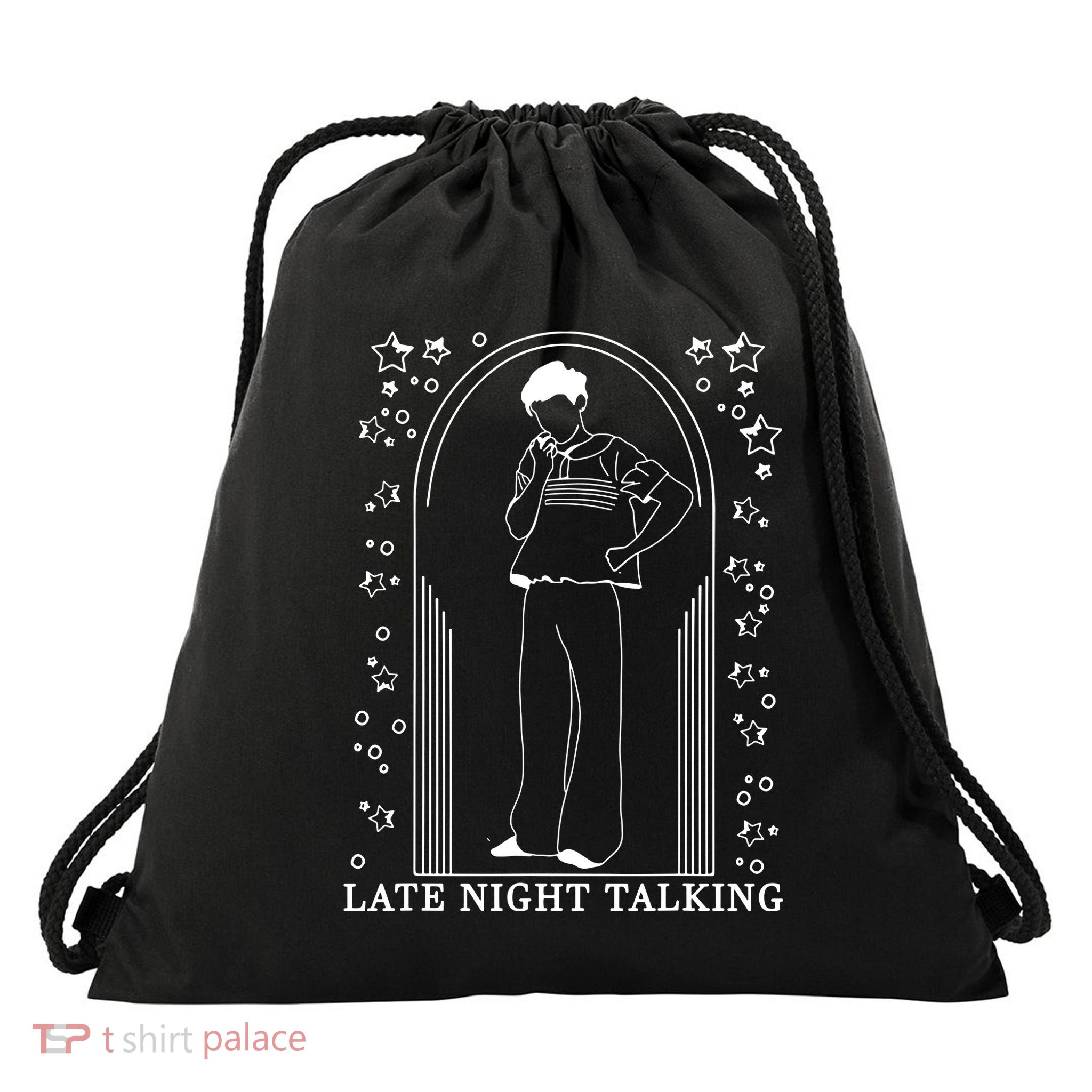 Late Night Talking Drawstring Bag
