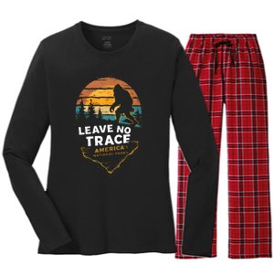 Leave No Trace America National Parks Funny Bigfoot Women's Long Sleeve Flannel Pajama Set 