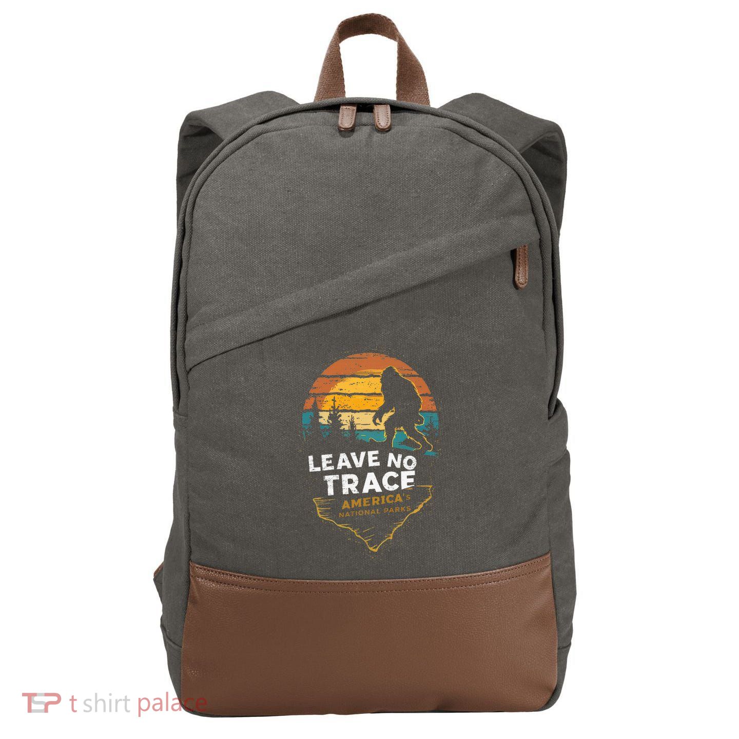 Leave No Trace AmericaS National Parks Funny Bigfoot Cotton Canvas Backpack