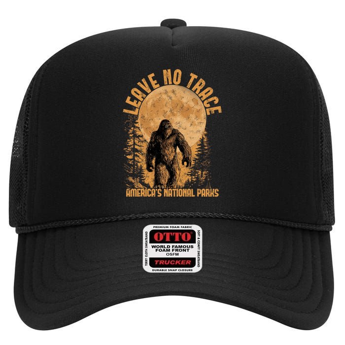 Leave No Trace America National Parks Funny Big Foot High Crown Mesh Back Trucker Hat