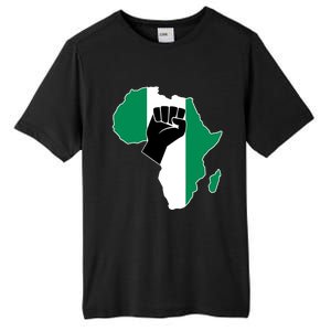 Love Nigeria With Nigerian Flag In Africa Map Raised Fist Tall Fusion ChromaSoft Performance T-Shirt