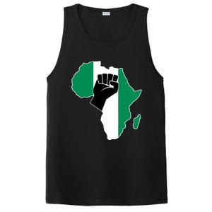 Love Nigeria With Nigerian Flag In Africa Map Raised Fist PosiCharge Competitor Tank