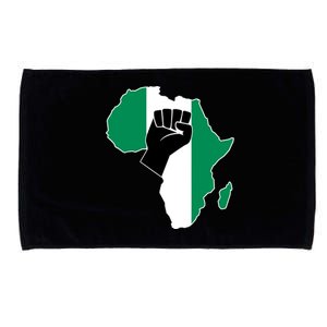 Love Nigeria With Nigerian Flag In Africa Map Raised Fist Microfiber Hand Towel