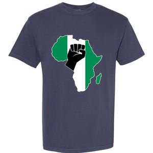 Love Nigeria With Nigerian Flag In Africa Map Raised Fist Garment-Dyed Heavyweight T-Shirt