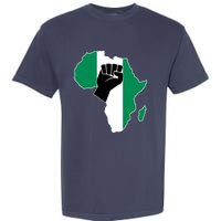 Love Nigeria With Nigerian Flag In Africa Map Raised Fist Garment-Dyed Heavyweight T-Shirt