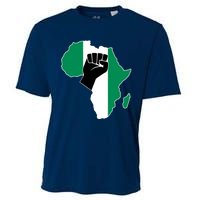 Love Nigeria With Nigerian Flag In Africa Map Raised Fist Cooling Performance Crew T-Shirt