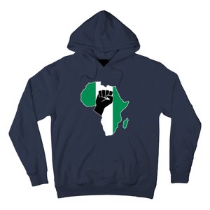 Love Nigeria With Nigerian Flag In Africa Map Raised Fist Hoodie