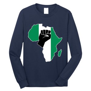 Love Nigeria With Nigerian Flag In Africa Map Raised Fist Long Sleeve Shirt