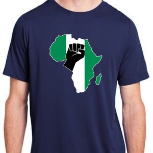 Love Nigeria With Nigerian Flag In Africa Map Raised Fist Adult ChromaSoft Performance T-Shirt