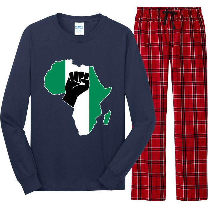 Love Nigeria With Nigerian Flag In Africa Map Raised Fist Long Sleeve Pajama Set