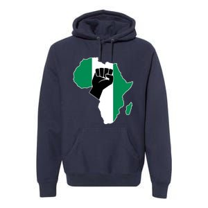 Love Nigeria With Nigerian Flag In Africa Map Raised Fist Premium Hoodie