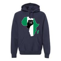 Love Nigeria With Nigerian Flag In Africa Map Raised Fist Premium Hoodie