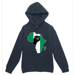 Love Nigeria With Nigerian Flag In Africa Map Raised Fist Urban Pullover Hoodie