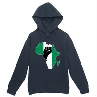 Love Nigeria With Nigerian Flag In Africa Map Raised Fist Urban Pullover Hoodie