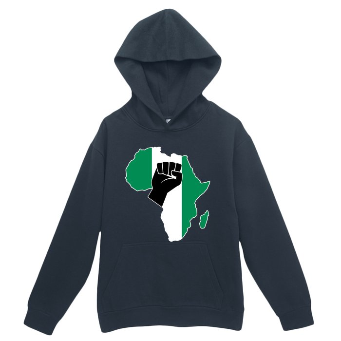 Love Nigeria With Nigerian Flag In Africa Map Raised Fist Urban Pullover Hoodie