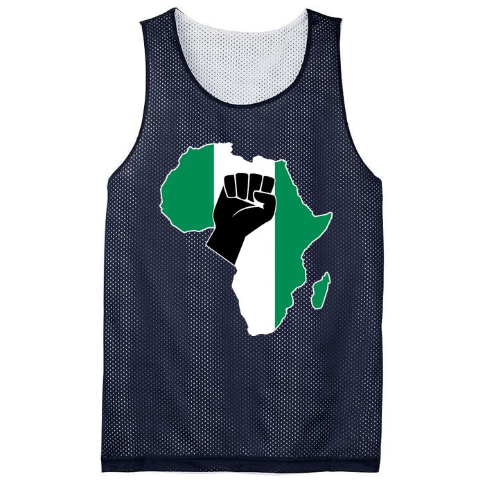 Love Nigeria With Nigerian Flag In Africa Map Raised Fist Mesh Reversible Basketball Jersey Tank