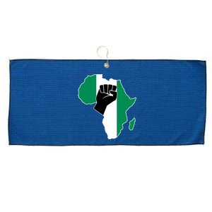 Love Nigeria With Nigerian Flag In Africa Map Raised Fist Large Microfiber Waffle Golf Towel