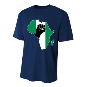 Love Nigeria With Nigerian Flag In Africa Map Raised Fist Performance Sprint T-Shirt