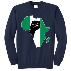 Love Nigeria With Nigerian Flag In Africa Map Raised Fist Tall Sweatshirt