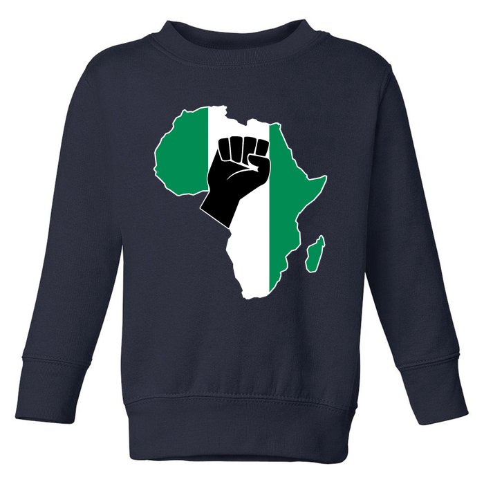 Love Nigeria With Nigerian Flag In Africa Map Raised Fist Toddler Sweatshirt