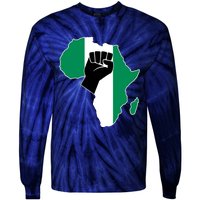 Love Nigeria With Nigerian Flag In Africa Map Raised Fist Tie-Dye Long Sleeve Shirt