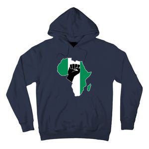 Love Nigeria With Nigerian Flag In Africa Map Raised Fist Tall Hoodie