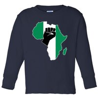 Love Nigeria With Nigerian Flag In Africa Map Raised Fist Toddler Long Sleeve Shirt