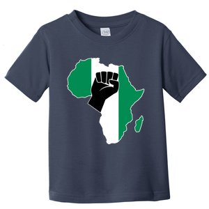 Love Nigeria With Nigerian Flag In Africa Map Raised Fist Toddler T-Shirt