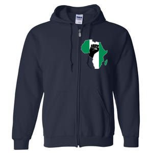 Love Nigeria With Nigerian Flag In Africa Map Raised Fist Full Zip Hoodie