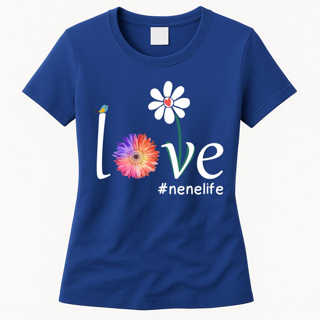 Love #Nenelife Watercolor Flower Bird Grandma Mother's Day Gift Womens T-Shirt