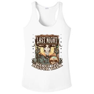 Last Night We Let The Liquor Talk Cow Skull Western Country Ladies PosiCharge Competitor Racerback Tank