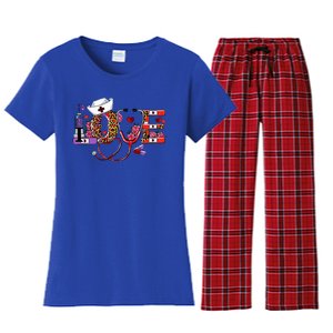 Love Nurse Western Love Stethoscope Nurselife Valentines Day Women's Flannel Pajama Set