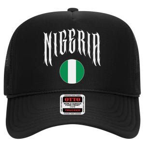 Love Nigeria With Nigerian Flag Inside A Circle High Crown Mesh Back Trucker Hat