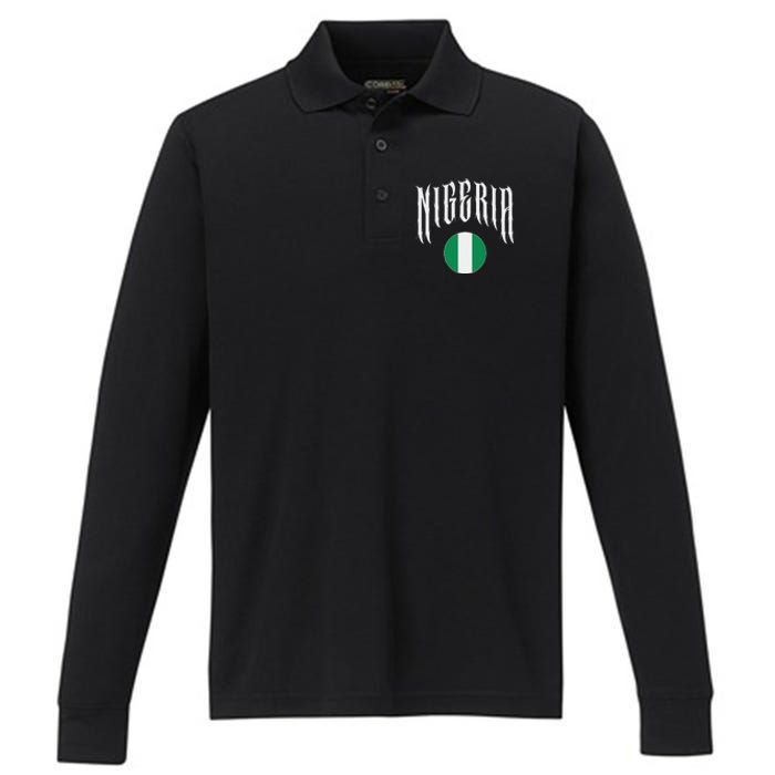 Love Nigeria With Nigerian Flag Inside A Circle Performance Long Sleeve Polo