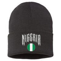 Love Nigeria With Nigerian Flag Inside A Circle Sustainable Knit Beanie