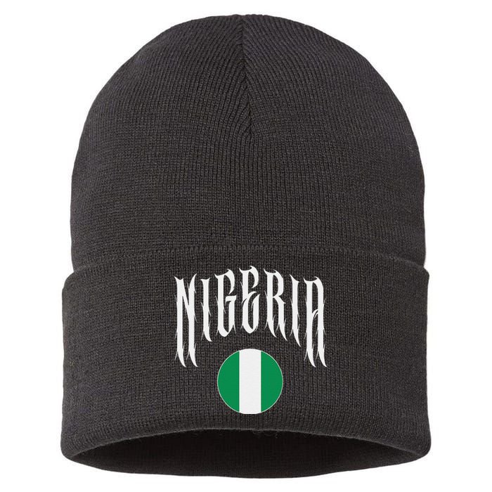 Love Nigeria With Nigerian Flag Inside A Circle Sustainable Knit Beanie