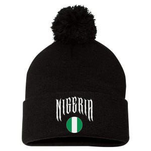 Love Nigeria With Nigerian Flag Inside A Circle Pom Pom 12in Knit Beanie