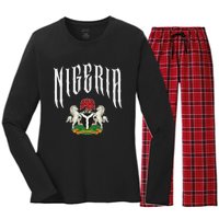 Love Nigeria With Nigerian Flag Inside A Circle Women's Long Sleeve Flannel Pajama Set 