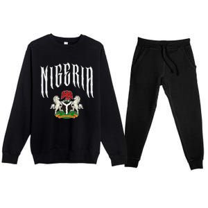 Love Nigeria With Nigerian Flag Inside A Circle Premium Crewneck Sweatsuit Set