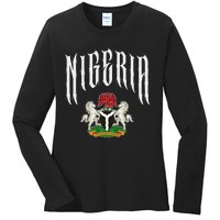 Love Nigeria With Nigerian Flag Inside A Circle Ladies Long Sleeve Shirt