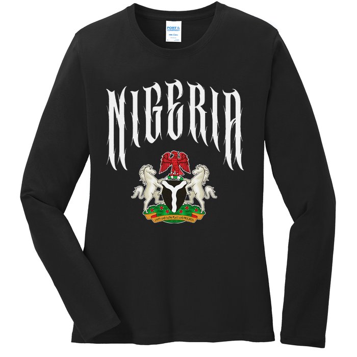 Love Nigeria With Nigerian Flag Inside A Circle Ladies Long Sleeve Shirt