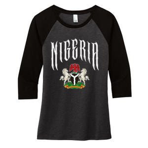 Love Nigeria With Nigerian Flag Inside A Circle Women's Tri-Blend 3/4-Sleeve Raglan Shirt