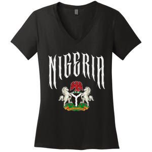 Love Nigeria With Nigerian Flag Inside A Circle Women's V-Neck T-Shirt