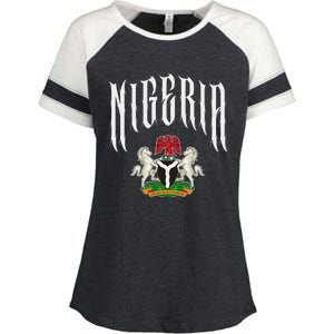 Love Nigeria With Nigerian Flag Inside A Circle Enza Ladies Jersey Colorblock Tee